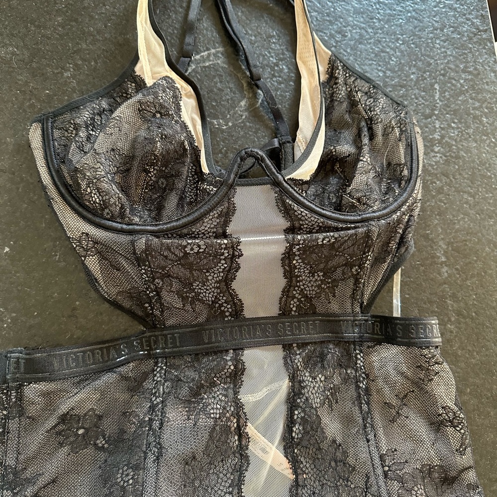 Victoria's Secret Sheer Black and Cream Lace Bra